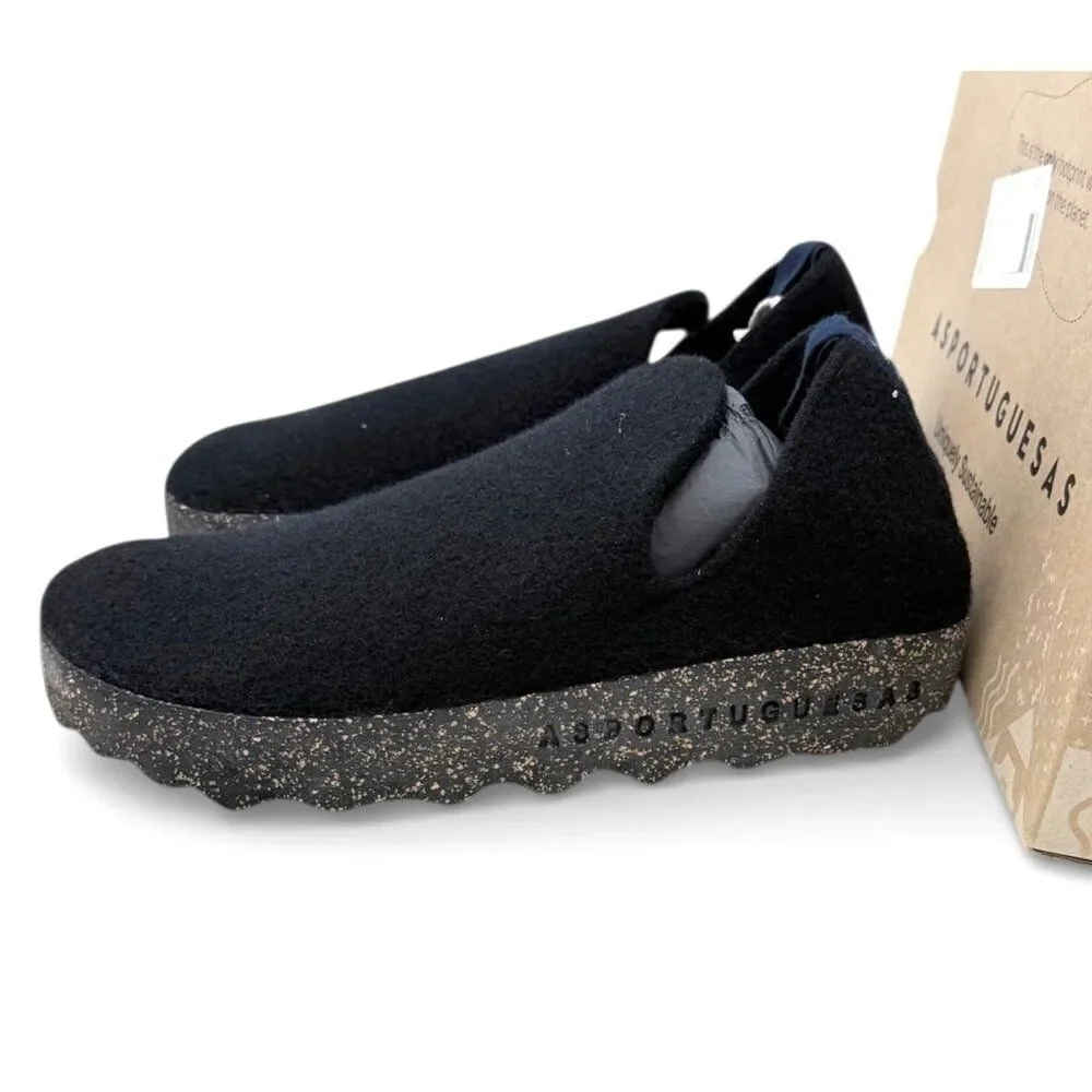 Asportuguesas Fly London City Black Tweed Cork Slip On Men’s 8 Womens 10 EU 41